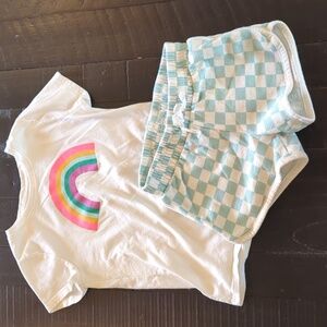 Rainbow Tee and Checkered Shorts Set